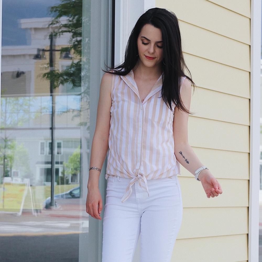 J. Crew Striped front tie top